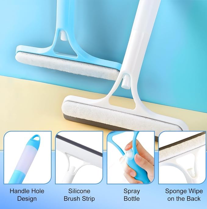 3 in 1 Spray Squeegee, WindowSqueegee with Spray 3 in 1 WindowSqueegee Cleaner, Spray WindowSqueegee Cleaner Tool with SprayBottle, for Car, Home, Kitchen Window（Blue+White）