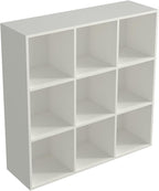 9-Cube Storage Shelf Bookcase - Wooden 3-Tier Floor Standing Open Bookshelf for Home and Office, Display Cabinet, Warm White