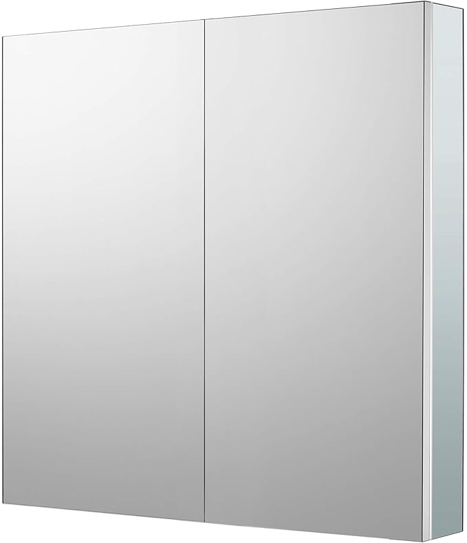 Sunrosa Aluminum Bathroom Medicine Cabinet with Mirror Door, 30"×27.5" Bathroom Mirror Cabinet, Wall-mountable and Recessed-in Mirror Cabinet, 2 Doors Medicine Cabinet Organizer