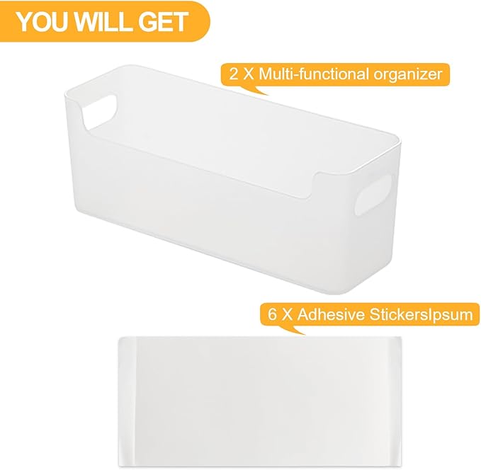 2 Pack Cabinet Organizer Storage, Adhesive Over Cabinet Door Organizer, No Drilling Space Saver Plastic Storage Containers Multi-Use for Kitchen Bathroom Office Bedroom, Translucent