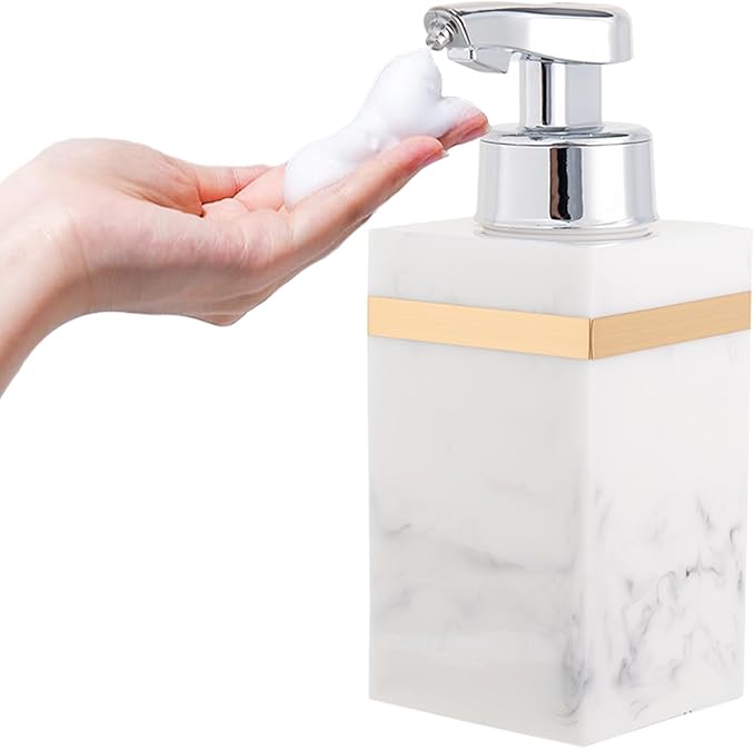 Automatic Soap Dispenser, Touchless Smart Foam Soap Dispenser, USB Rechargeable, 7.6oz / 225ml, Dish Soap Dispenser for Bathroom, Kitchen, Hotel - White & Gold