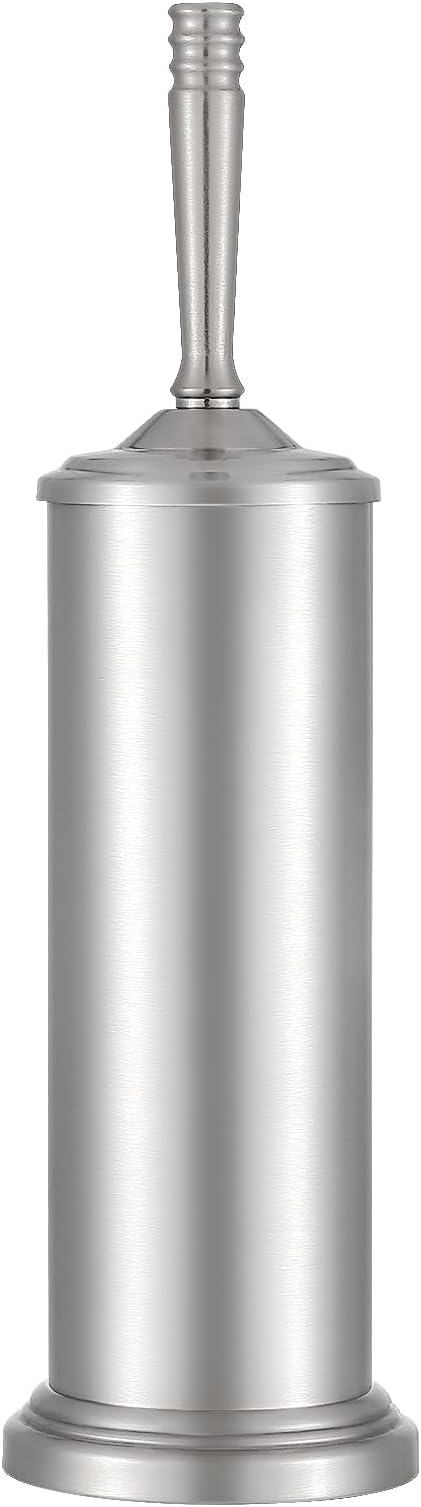 Stain Nickel Toilet Brush and Holder Set, Stainless Steel Toilet Brush for Bathroom,Heavy Duty Silver Toilet Bowl Brush,Deep Cleaning Modern Toilet Cleaner Brush -Space Saving, Covered Brush