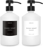 Luxury Glass Soap Dispenser Set of 2 - Elegant Aesthetic White Glass Bottles with Modern Matte Black Stainless Steel Pumps, Ideal for Kitchen, Bathroom, Hand Soap, Dish Soap, and More.
