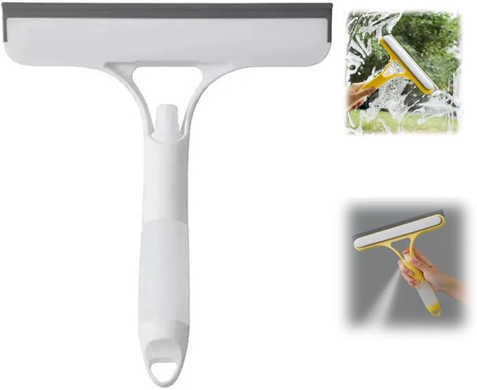 Shower Squeegee for Glass Doors 3 in 1 Spray Squeegee Window Squeegee Windshield Cleaner Tool Squeegee for Window Cleaning for Home Kitchen Car Windows (White)