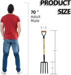 Garden Fork, 4-Tine Spading Digging Fork, Pitch Fork-45Inch, Forged Steel Y-Grip, Wood Handel