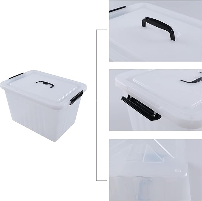 Farmoon 20 Quart Clear Latching Storage Bin with Handle, 4 Packs Plastic Storage Boxes