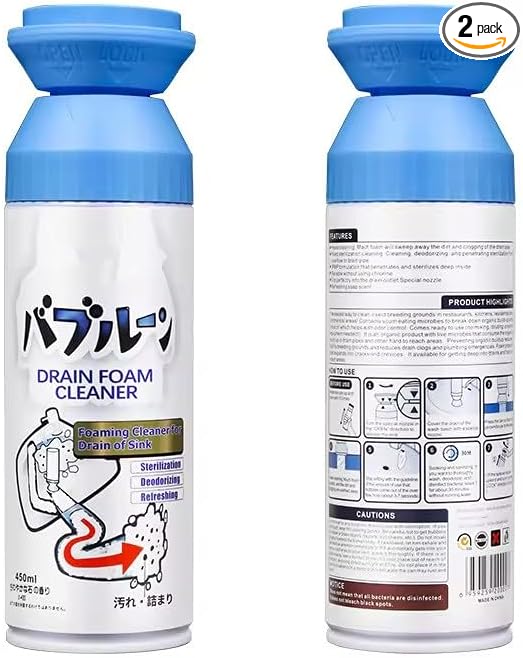 HERIOS Foam Drain Cleaner, Powerful Sink and Cleaner Foam, Liquid Hair Clog Remover, Easy Use Opener for Kitchen Drain, Sinks, Tubs (1 pc, 1, Count)