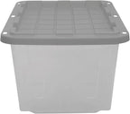 CX BLACK & YELLOW, 27-Gallon Heavy Duty Clear Storage Container & Snap-Tight Lid, Clear & Grey (14.3H x 20.6W x 30.6D), Weather-Resistant, Stackable, See-Through Organization Tote [4 Pack]