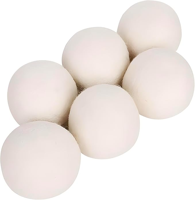 6 Pack Felt Dryer Balls – Wool Dryer Balls for Reducing Drying Time, Eliminating Static & Wrinkles, Removing Lint, Pet Hair, Odors – Reusable Cat Toy Included (Non-Food Use)