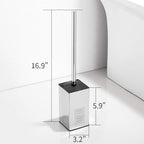 Freestanding Toilet Brush Holder for bathrooms 304 Stainless Steel Toilet Brush Stand Square Storage and Organization Rust Resistant 17-inch high Polished Chrome Finished