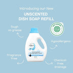 AspenClean Natural Dish Soap Refill Unscented - 100% Natural, Organic, Baby-Safe, Pet-Friendly, Hypoallergenic Formula - Vegan, Cruelty-Free, Biodegradable - EWG VERIFIED & EcoCert Certified (2 Pack)