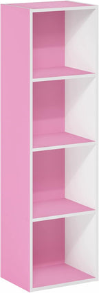 Furinno Luder Bookcase / Book / Storage, 4-Tier Cube, Pink/White