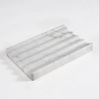 Soap Holder, Marble Soap Dish for Shower, Bar Soap Holder with Water Ripple Design, Easy Cleaning Soap Saver for Kitchen Sink，Bathroom, Executive Italian Natural Stone Soap Tray(Bianco Carrara)