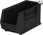 Akro-Mils 30265 AkroBins Plastic Storage Bins, Space-Saving Stackable Bins for Garage, Pantry, Craft Organization, 18-" x 8.25-" x 9-", Black, 6-Pack