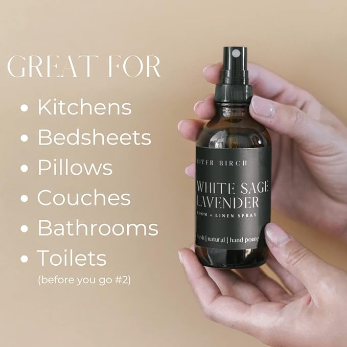 River Birch White Sage + Lavender Linen and Room Spray | Home Fragrance | 4 oz Glass Amber Bottle | Luxury Signature Scent | Handmade in Texas