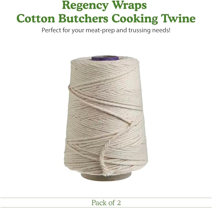 Regency Wraps Butchers Cooking Twine, Heavy Duty, 500 ft,16 Ply, 2.4mm, Food-Safe Cotton Kitchen String for Turkey Trussing, Meat Prep, Crafting, Natural, Pack of 2