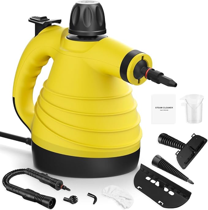 Handheld Steam Cleaner, Pressurized Steam Cleaner with 9pcs Accessories & Safety Lock, Natural Multi-Purpose Powerful Home Use Steamer for Cleaning, Car, Bathroom, Shower, Upholstery, Grout, Window