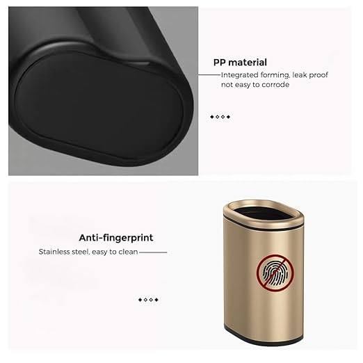 9L/2.4GALSlim Bathroom Trash Can, 12 * 7.75 * 13.67 inches, Stainless Steel with PP Inner Bucket, Smooth, with Garbage Bag Inner Lining, Suitable for bathrooms, bedrooms, Offices, Hotels