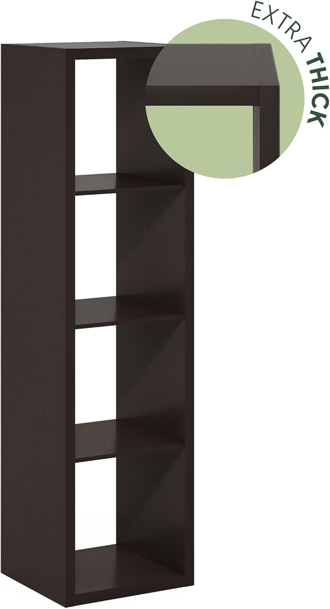 Furinno Cubicle Open Back Decorative Verticle Cube Storage Organizer, 4-Cube, Black Dark Oak