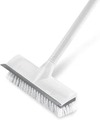BOOMJOY Floor Scrub Brush with Long Handle, 2 in 1 Scrape and Brush, Stiff Bristles for Cleaning Bathroom, Patio, Garage, Kitchen, Deck, Tile