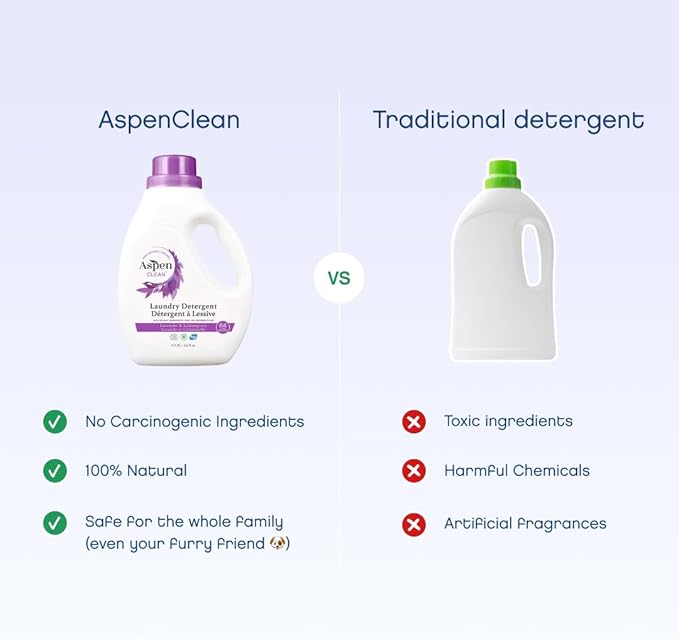 AspenClean Natural Laundry Detergent Lavender & Lemongrass - 100% Natural, Organic, HE Liquid Laundry Detergent - Vegan, Cruelty-Free, Biodegradable - Safe for Babies, Pets & Kids - EWG Certified (2