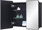 Black Bathroom Medicine Cabinet with Round Corner Framed Door and Beveled Edge Mirror 22 x 20 inch, Recessed or Surface Mount, with Adjustable Glass Shelves