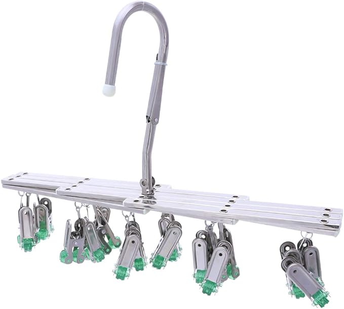 Drying Hanger,Hanging Drying Rack,Drip Hanger Stainless Steel with 18 Pegs for Laundry Underwear Socks Bra Panty,Quickly Remove Clothes from Hanger,Windproof,Folding Portable,Green