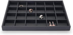 Oirlv Stackable Jewelry Organizer Tray Premium Leather 24 Grid Jewelry Drawer Organizer Dresser Tabletop Trinket Earring Ring Storage