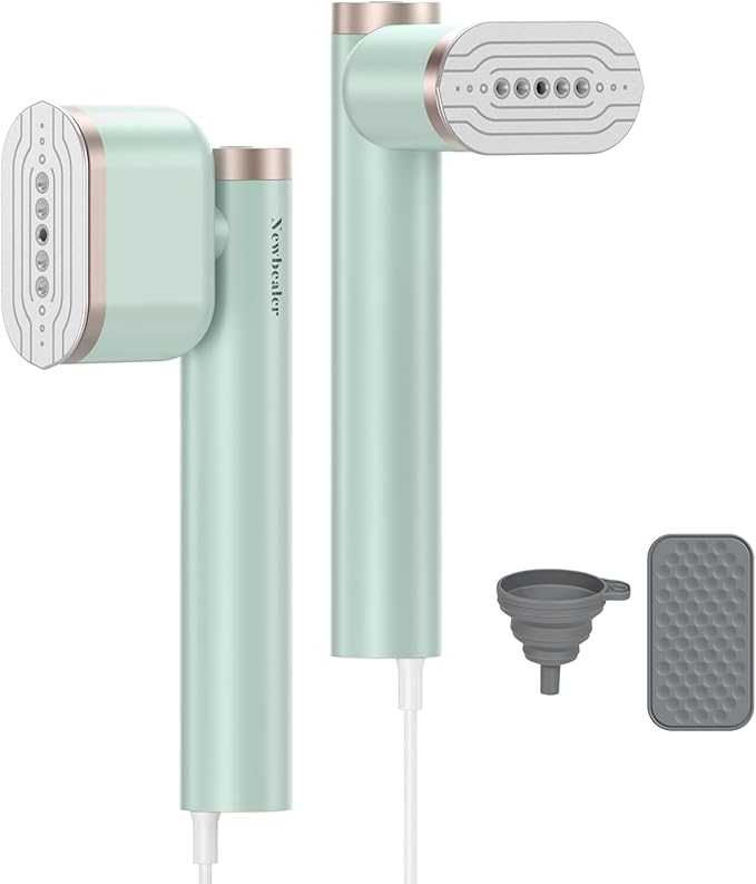 Newbealer Steamer for Clothes, 1200W Portable Steam Iron, 2 Steam Levels, Horizontal and Vertical Steaming, Dry Ironing, 15s Heat Up, Rotatable, 302°F Garment Wrinkle Remover, Green (120V Only)