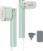 Newbealer Steamer for Clothes, 1200W Portable Steam Iron, 2 Steam Levels, Horizontal and Vertical Steaming, Dry Ironing, 15s Heat Up, Rotatable, 302°F Garment Wrinkle Remover, Green (120V Only)