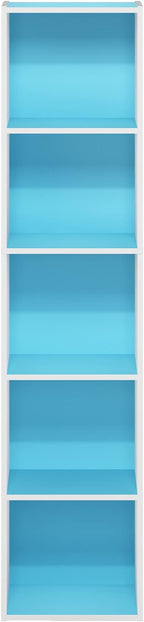 Furinno Luder Bookcase / Book / Storage, 5-Tier Cube, Light Blue/White