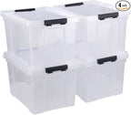 50 Quart Plastic Storage Container with Wheels, Clear Large Storage Bin, 4 Packs