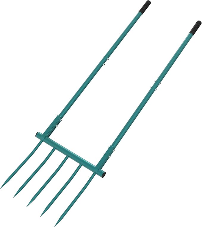 5 Tines 20 in Wide Heavy Duty Pitch Fork for Gardening Spading, Ergonomic Stainless Steel Digging Fork, 55 inch Heigh Handled Broad Fork Garden Tool Claw Weeder Soil Tiller Cultivator Aerate Clay Soil