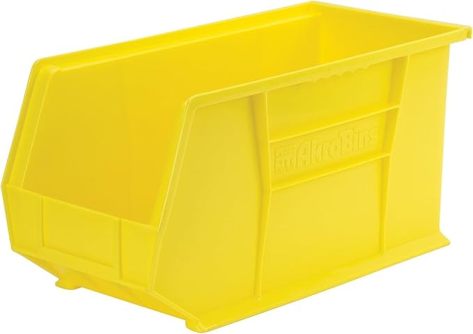 Akro-Mils 30265 AkroBins Plastic Storage Bins, Space-Saving Stackable Bins for Garage, Pantry, Craft Organization, 18-" x 8.25-" x 9-", Yellow, 6-Pack
