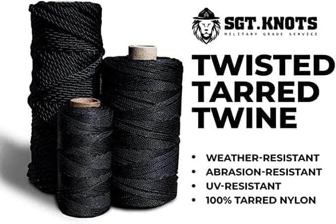 SGT KNOTS Tarred Twine - 100% Nylon Bank Line for Bushcraft, Netting, Gear Bundles, Construction, Lacing Twisted Cord, Weatherproof #72-1 lb