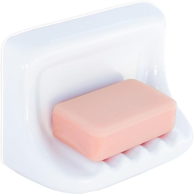 White Vintage Ceramic Soap Dish for Shower Wall,Retro Ceramic Soap Holder Porcelain Soap Tray for Home Bathtub Bathroom Sink Shower Wall-No Bumps on The Back, Surface Mounted