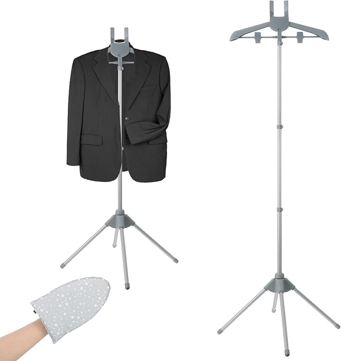 Garment Steamer Rack & Garment Ironing Glove for Clothes,Adjustable Steamer Stand for Clothes,Adjustable Garment Hanger Standing,Foldable Iron stand with Ironing Glove for Steaming Clothes(32-63 Inch)