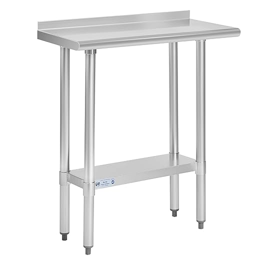Hally Stainless Steel Table for Prep & Work 14 x 30 Inches, NSF Commercial Heavy Duty Table with Undershelf and Backsplash for Restaurant, Home and Hotel