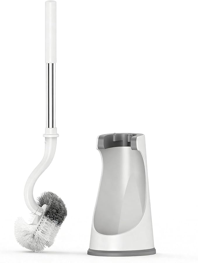 Lefree Toilet Brush and Holder Set, Bathroom Cleaner Brush Set, Curved Design, Non-Slip Handle Toilet Bowl Brush with Curved Bristle for Dead Corner Clean, RV Bathroom Accessories Toilet Scrubber