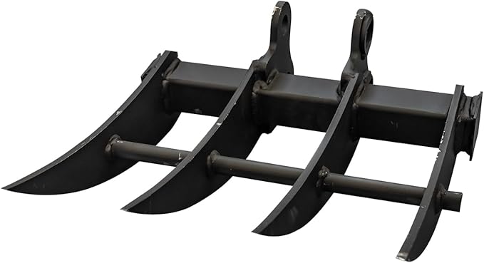 Small Digger Rake, Mini Excavator Rake, Backhoe Attachment, for 1T to 1.5T Excavators, 90MM/3.54in Span, 25MM/0.98in Hole Diameter, 90MM/3.54in Central Wheelbase