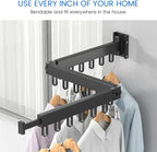 Clothes Drying Rack Wall Mounted Retractable, Aluminum Collapsible Laundry Organizer, Space-Saver Hanger Holds Quilts for Bedroom Bathroom Balcony (Black)