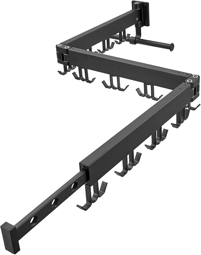JOOM Clothes Drying Rack Wall Mounted,Folding Clothes Drying Rack,Retractable,Collapsible(Tri-Fold,Upgrade Hook),Wall Mounted Drying Rack for Laundry Balcony Bathroom (Black)