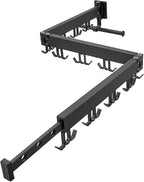 JOOM Clothes Drying Rack Wall Mounted,Folding Clothes Drying Rack,Retractable,Collapsible(Tri-Fold,Upgrade Hook),Wall Mounted Drying Rack for Laundry Balcony Bathroom (Black)