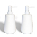 2 Pack Matte White Ceramic Soap Dispenser, 13 oz Refillable Bathroom or Kitchen Countertop Dispenser with Soft Touch Rubber Coating, Matte White