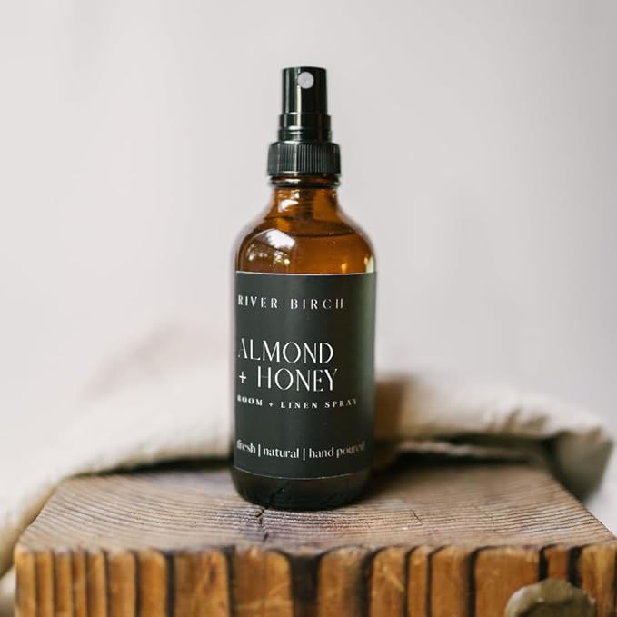 River Birch Almond Honey Scented Linen and Room Spray | Home Fragrance | 4 oz Glass Amber Bottle | Luxury Signature Scent | Handmade in Texas
