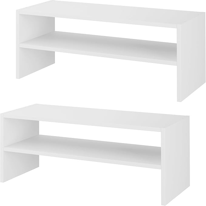 Whitmor Stackable 28" Extra Wide 2-Shelf Storage Organizer, Stackable Wood Combination Shoe Organizer Racks Shelves for Closets, Entryway, Hallway, Garage,White,2 Pack