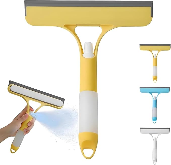3 in 1 Spray Squeegee, Window Squeegee with Spray 3 in 1 Window Squeegee Cleaner, Easy to Clean Without Streaks for Car, Home, Kitchen Window (Yellow)