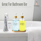 Clear Glass Soap Dispenser Set with Tray, Transparent Dish and Hand Soap Dispenser Set, Refillable Reusable Apothecary Soap Pump Dispenser Bottles for Bathroom and Kitchen