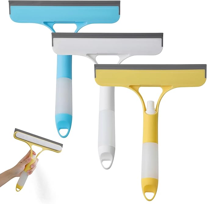 3 in 1 Window Cleaning Scraper, 3 in 1 Spray Squeegee for Window Cleaning, 2025 New with Brush and Built-in Spray Bottleall-Purpose Shower Glass, Mirrors, Car, Home Window Cleaner Tool (B)
