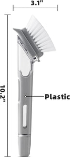 SUBEKYU Dish Brushes with Soap Dispenser, Kitchen Dish Scrubber Brushes with Handle, Dishwashing Cleaning Scrubbers for Dishes/Pans/Pots, Grey 2Pack